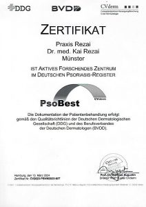 Psoriasis PsoBest Zertifikat Dr. Kai Rezai